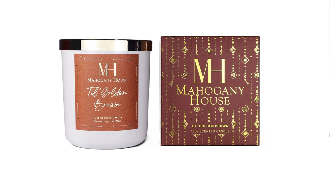 Candle and packaging of Mahogany House &