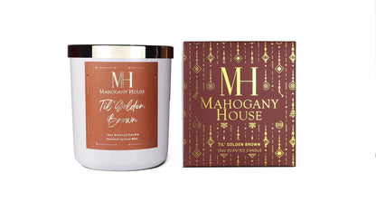 Candle and packaging of Mahogany House &
