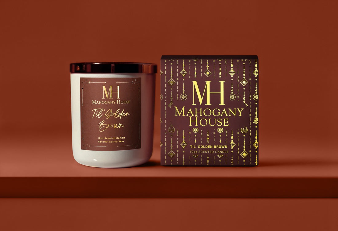 Candle and packaging of Mahogany House &