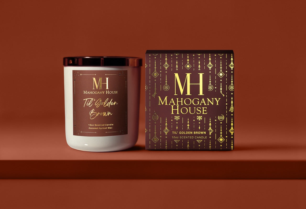 Candle and packaging of Mahogany House &