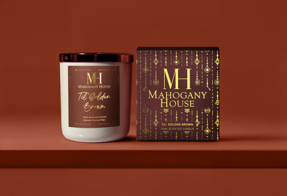 Candle and packaging of Mahogany House &